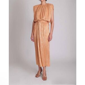 NWT Sabina Musayev Galia Skirt Metallic Plisse Draped Side Knot in Peach Small